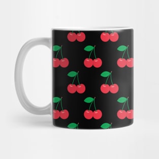 Red Cherries Pattern on Black Background Mug